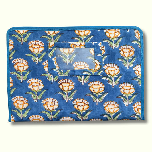 Blue Floral Magazine Sleeve – Indian Block Print Floral Field Service Organizer (7.5” x 10.5”)