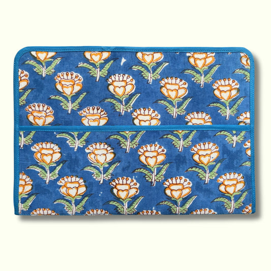 Blue Floral Magazine Sleeve – Indian Block Print Floral Field Service Organizer (7.5” x 10.5”)