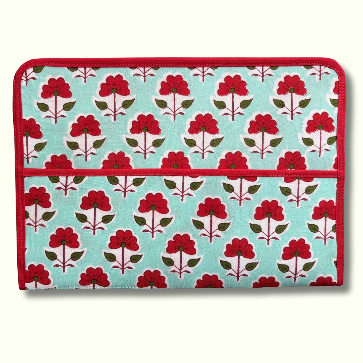 Red and Mint Floral Ministry Magazine Sleeve – Indian Block Print Floral Field Service Organizer (7.5” x 10.5”)