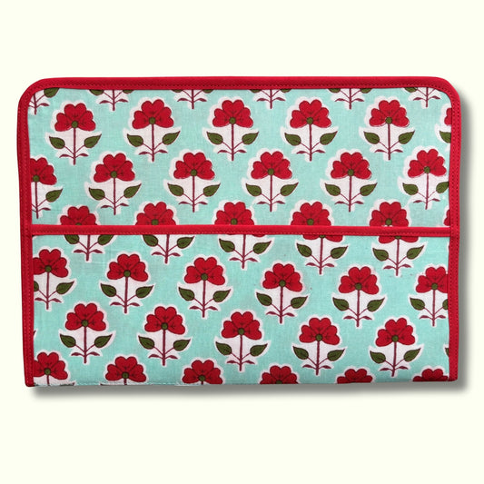 Red and Mint Floral Ministry Magazine Sleeve – Indian Block Print Floral Field Service Organizer (7.5” x 10.5”)