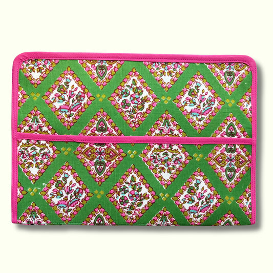 Green Ministry Magazine Sleeve – Indian Block Print Floral Field Service Organizer (7.5” x 10.5”)