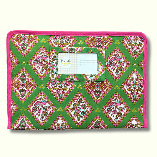 Green Ministry Magazine Sleeve – Indian Block Print Floral Field Service Organizer (7.5” x 10.5”)
