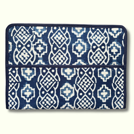 Blue Magazine Sleeve for Brothers – Indian Block Print Floral Field Service Organizer (7.5” x 10.5”)