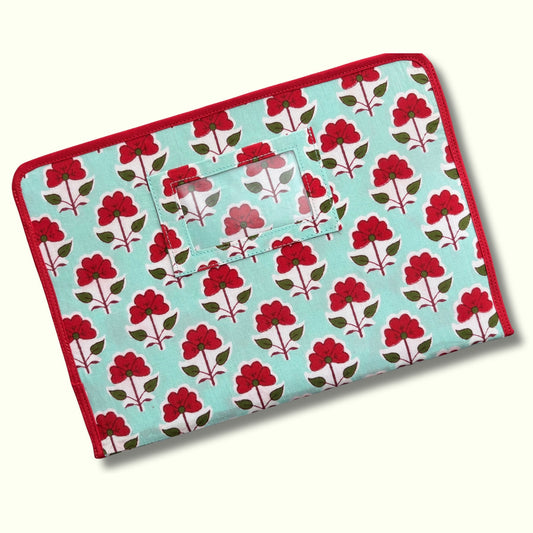 Red and Mint Floral Ministry Magazine Sleeve – Indian Block Print Floral Field Service Organizer (7.5” x 10.5”)