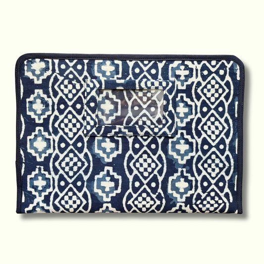 Blue Magazine Sleeve for Brothers – Indian Block Print Floral Field Service Organizer (7.5” x 10.5”)