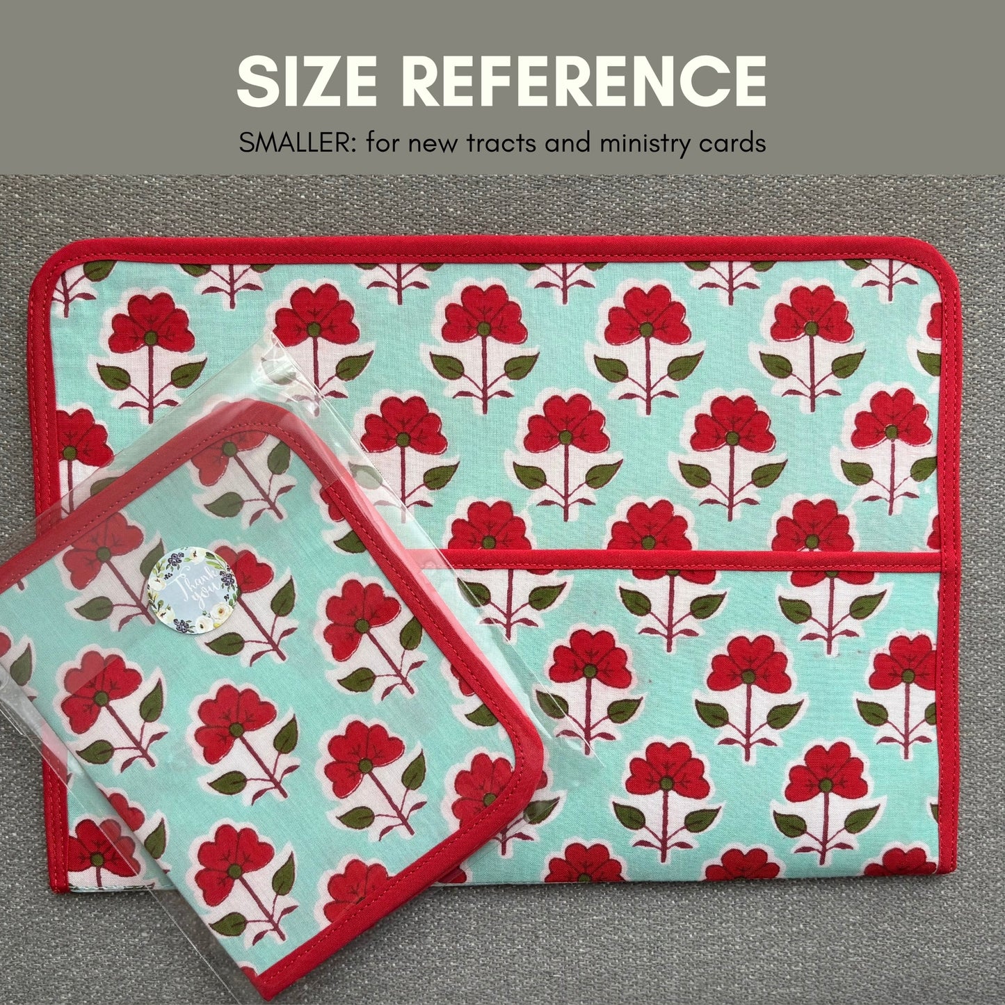 Red and Mint Floral Ministry Magazine Sleeve – Indian Block Print Floral Field Service Organizer (7.5” x 10.5”)