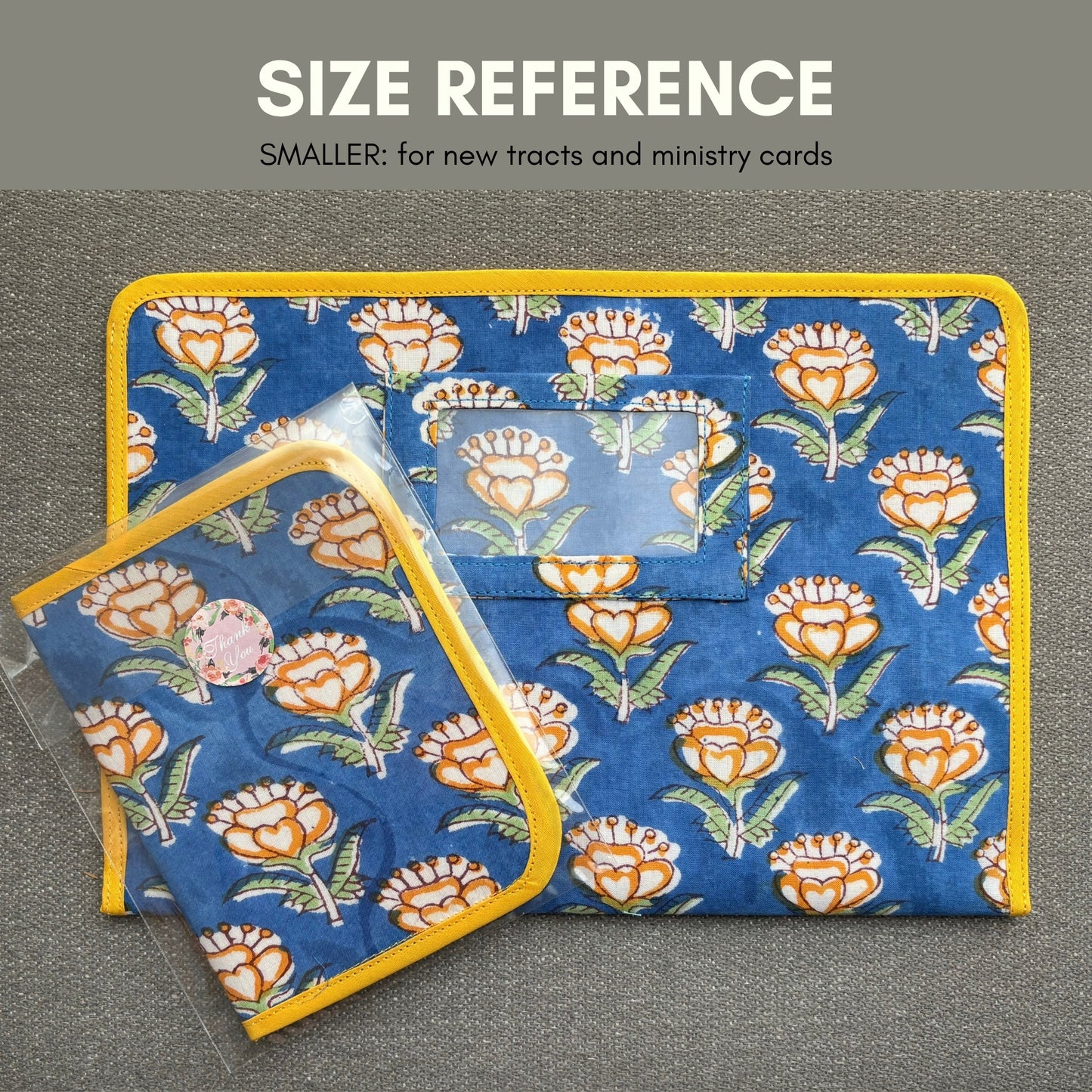 Blue Floral Ministry Magazine Sleeve – Indian Block Print Floral Field Service Organizer (7.5” x 10.5”)