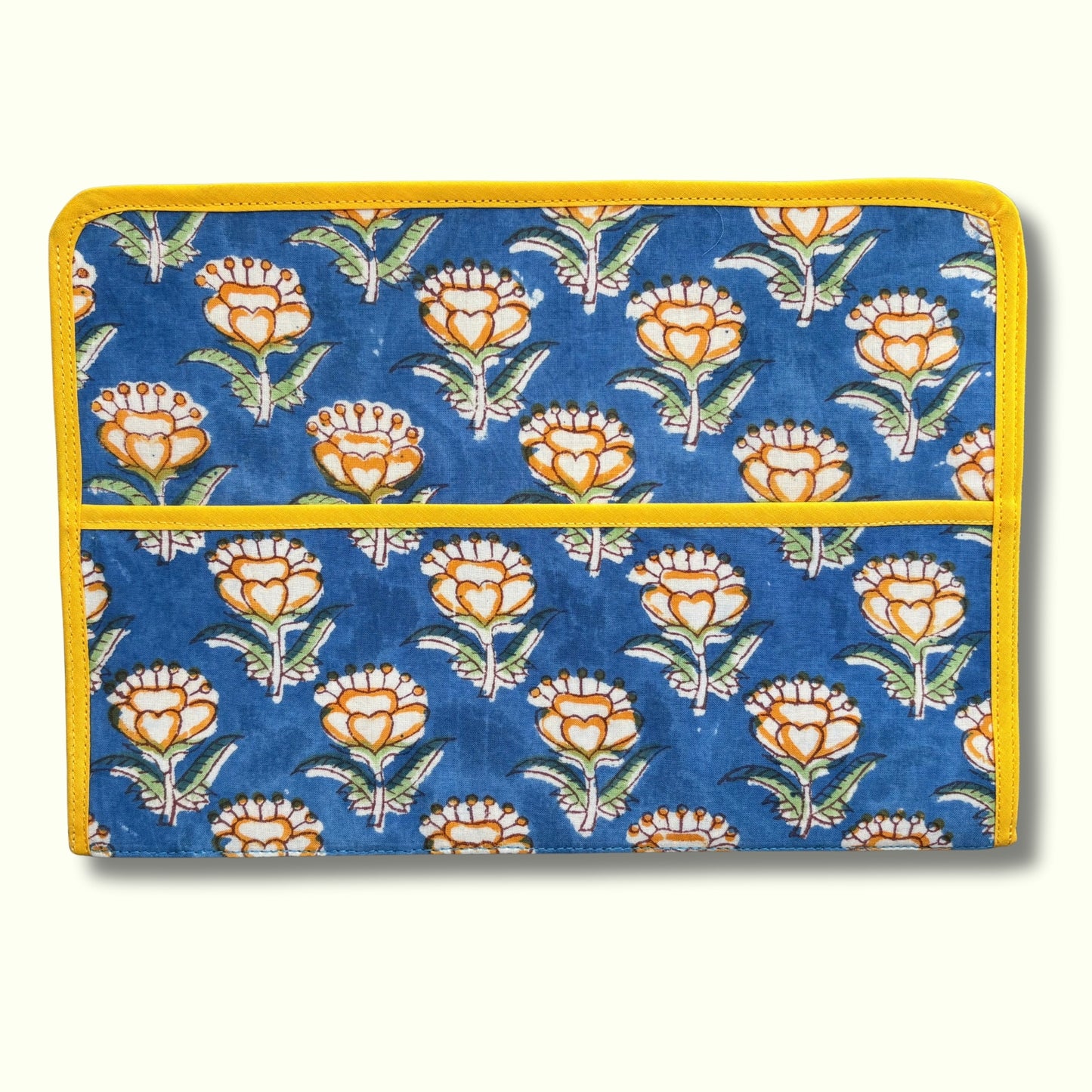 Blue Floral Ministry Magazine Sleeve – Indian Block Print Floral Field Service Organizer (7.5” x 10.5”)
