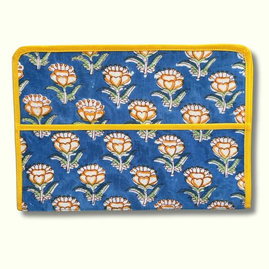 Blue Floral Ministry Magazine Sleeve – Indian Block Print Floral Field Service Organizer (7.5” x 10.5”)