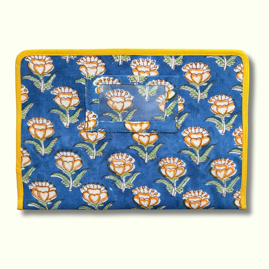 Blue Floral Ministry Magazine Sleeve – Indian Block Print Floral Field Service Organizer (7.5” x 10.5”)