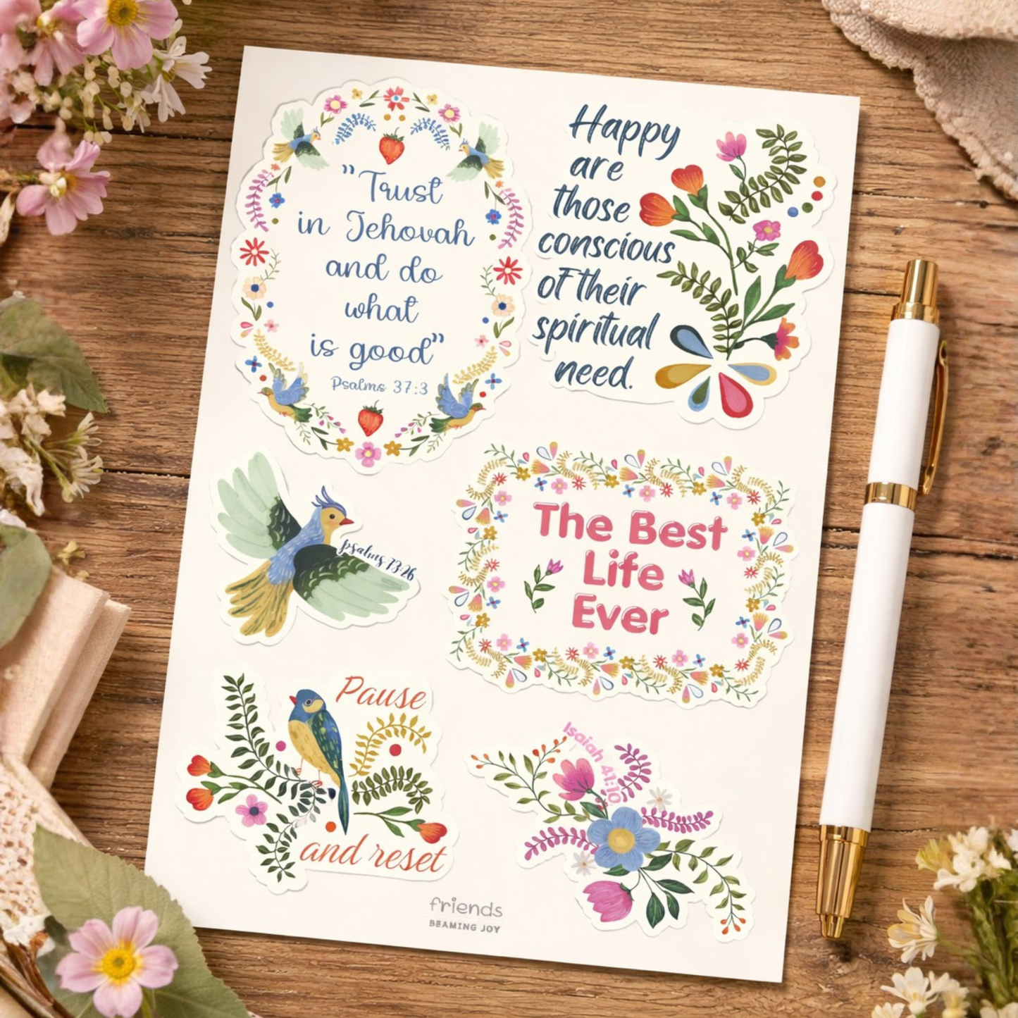 Sticker Sheet Encouraging JW Quotes and Bible Verses - A6 - Floral