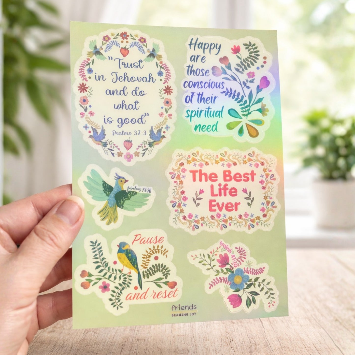 Sticker Sheet Encouraging JW Quotes and Bible Verses - A6 - Floral Hologram