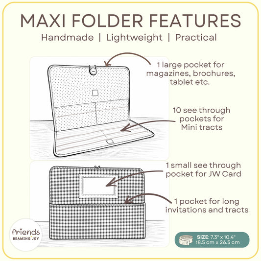 Maxi Cloth Folder for Field Service, Ministry Organizer Light Weight Indian Block Print Sage Yellow Florals