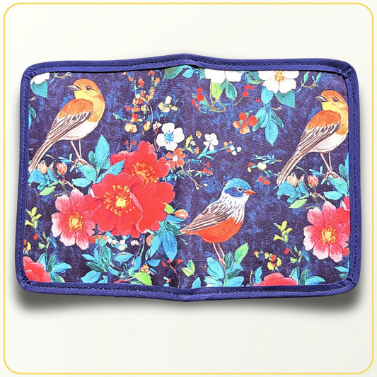 Cloth Pouch Mini JW Ministry Organizer, Tract and Invitation Holder, Blue Bird, Navy Blue Polkadot Inside