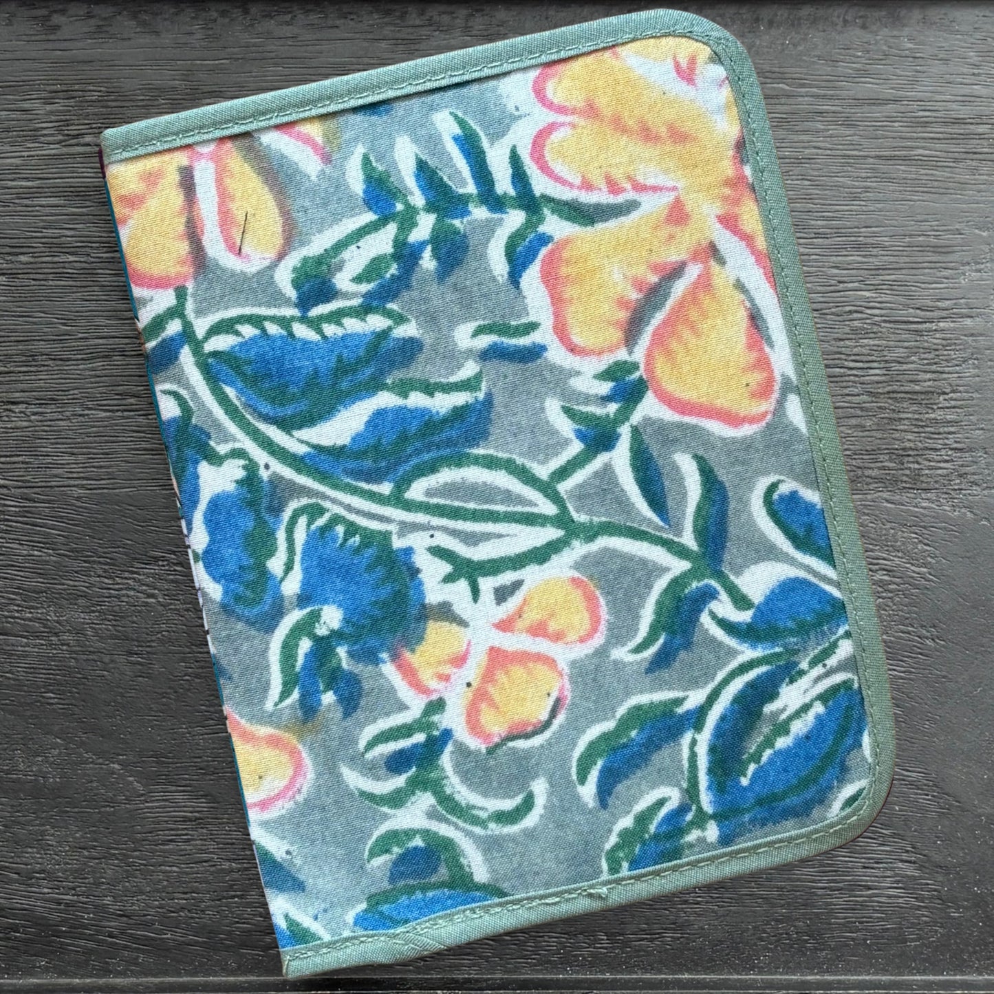 Sage Floral Indian Block Print Mini Ministry Organizer – Tract and Invitation Holder (4.4” x 5.8”)