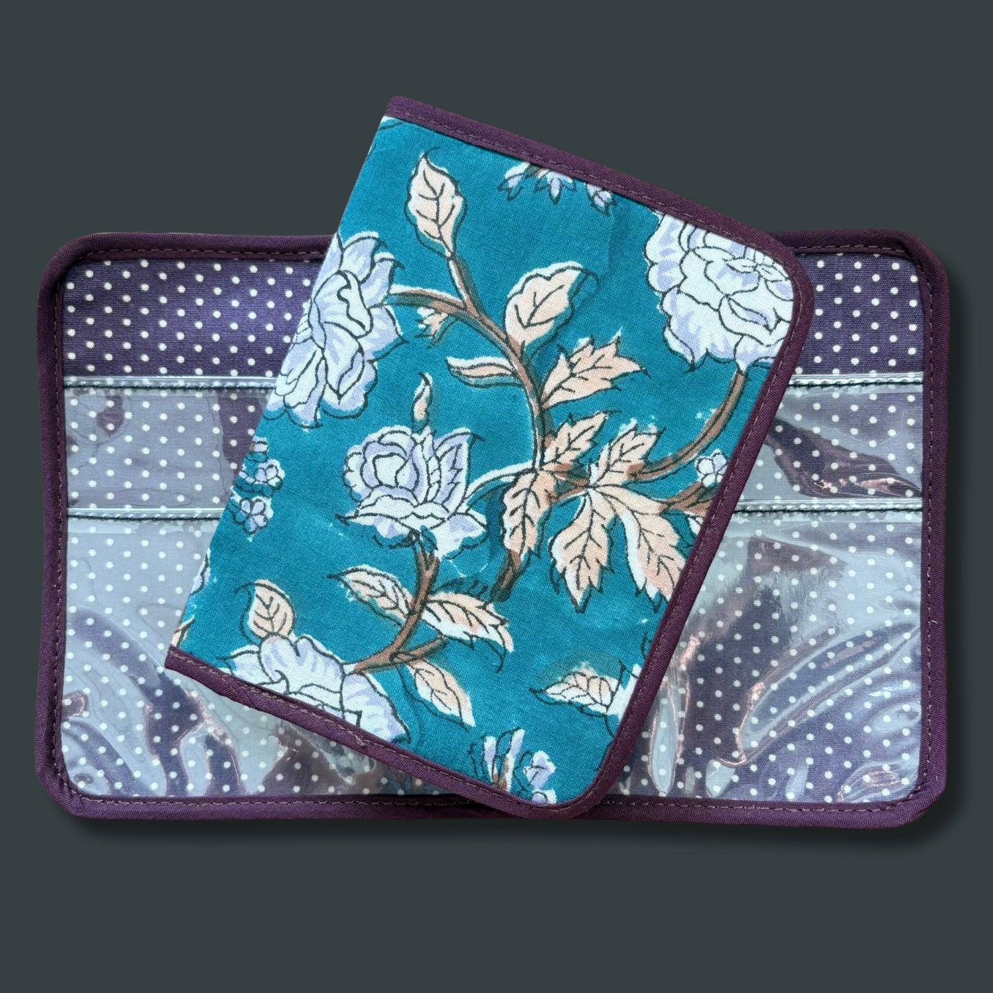 Turquoise Indian Block Print Floral Mini  –  4 Pockets