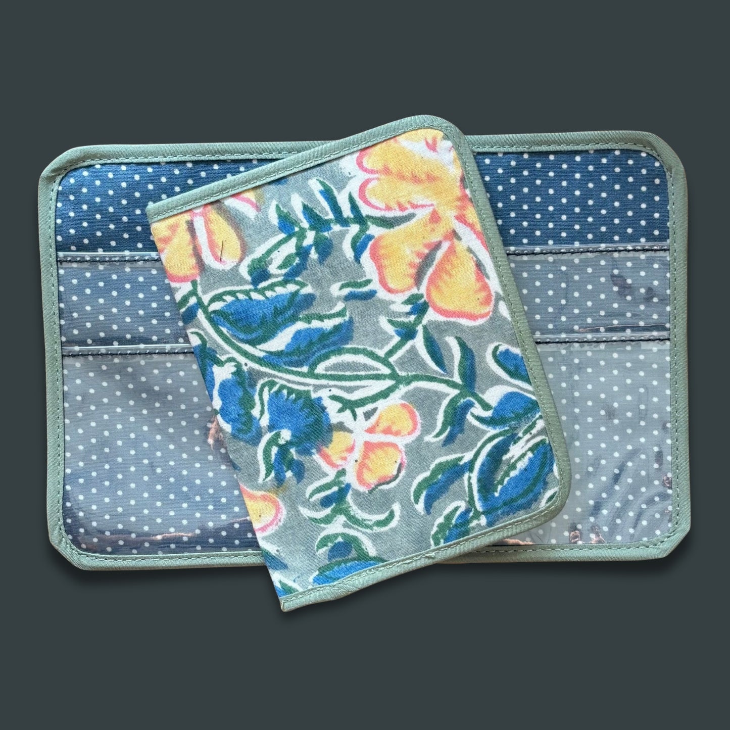 Sage Floral Indian Block Print Mini Ministry Organizer – Tract and Invitation Holder (4.4” x 5.8”)