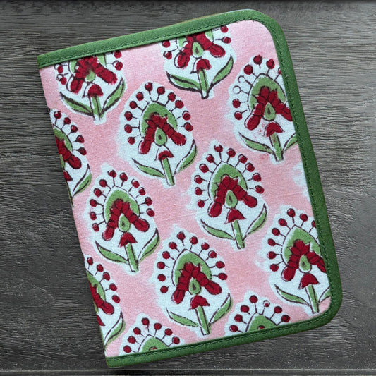 Green and Pink Indian Block Print Mini Ministry Organizer – Tract and Invitation Holder (4.4” x 5.8”)