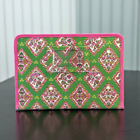 Green Ministry Magazine Sleeve – Indian Block Print Floral Field Service Organizer (7.5” x 10.5”)