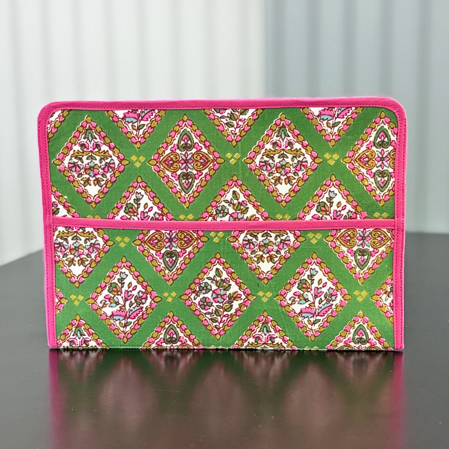 Green Ministry Magazine Sleeve – Indian Block Print Floral Field Service Organizer (7.5” x 10.5”)