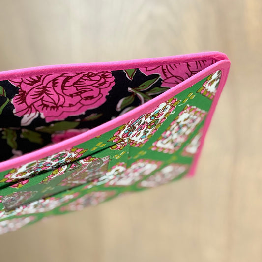 Green Ministry Magazine Sleeve – Indian Block Print Floral Field Service Organizer (7.5” x 10.5”)