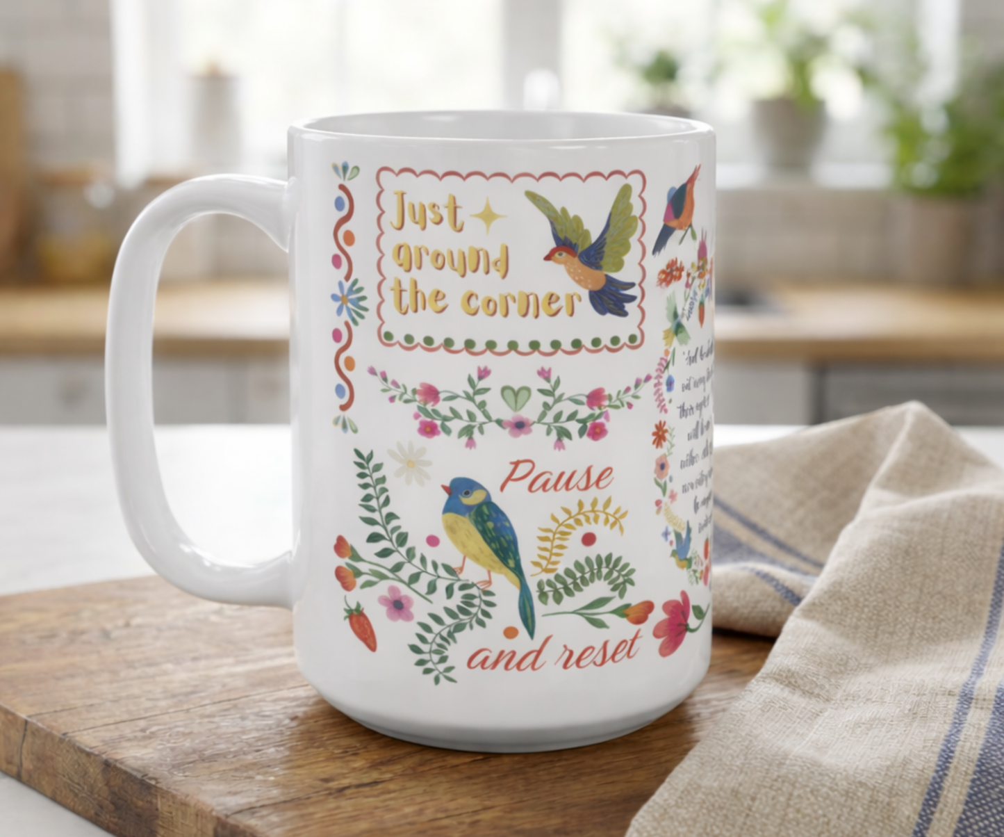 Floral Scripture Quote Mug with Encouraging Bible Verses, 11  15oz Coffee Cup with Accent Colors