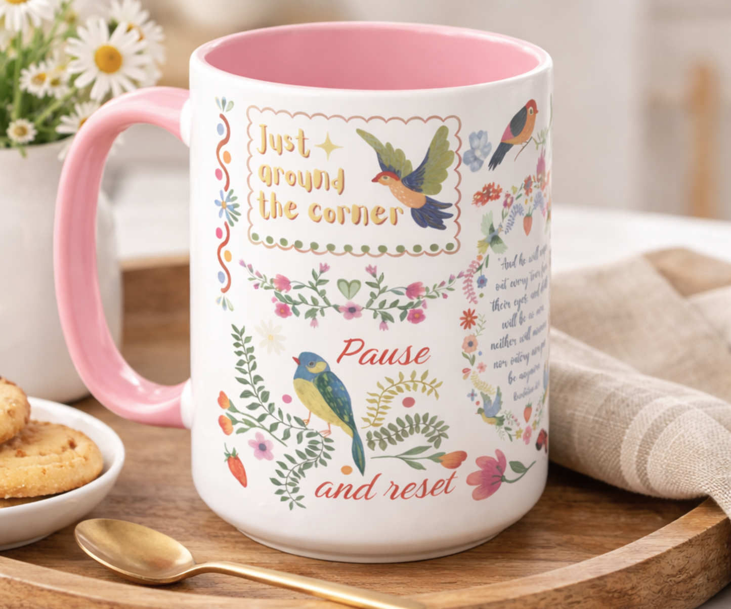 Floral Scripture Quote Mug with Encouraging Bible Verses, 11  15oz Coffee Cup with Accent Colors