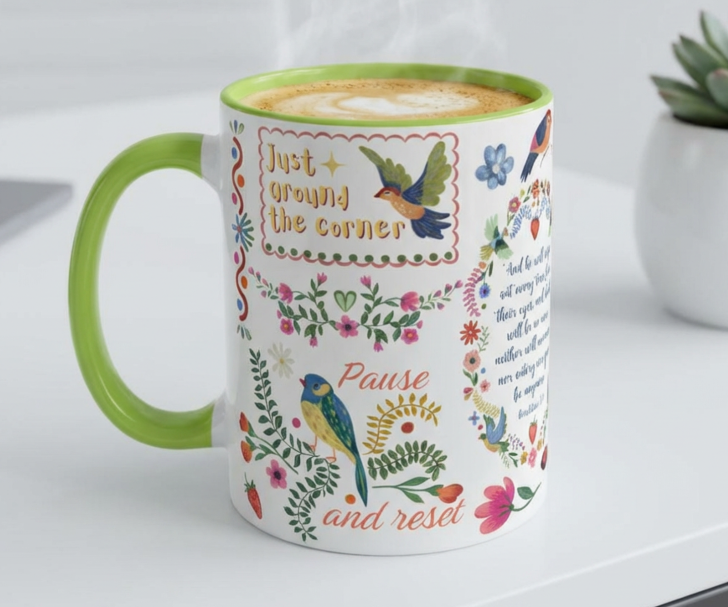Floral Scripture Quote Mug with Encouraging Bible Verses, 11  15oz Coffee Cup with Accent Colors