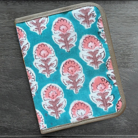 Mint Floral Indian Block Print Mini Ministry Organizer – Tract and Invitation Holder (4.4” x 5.8”)
