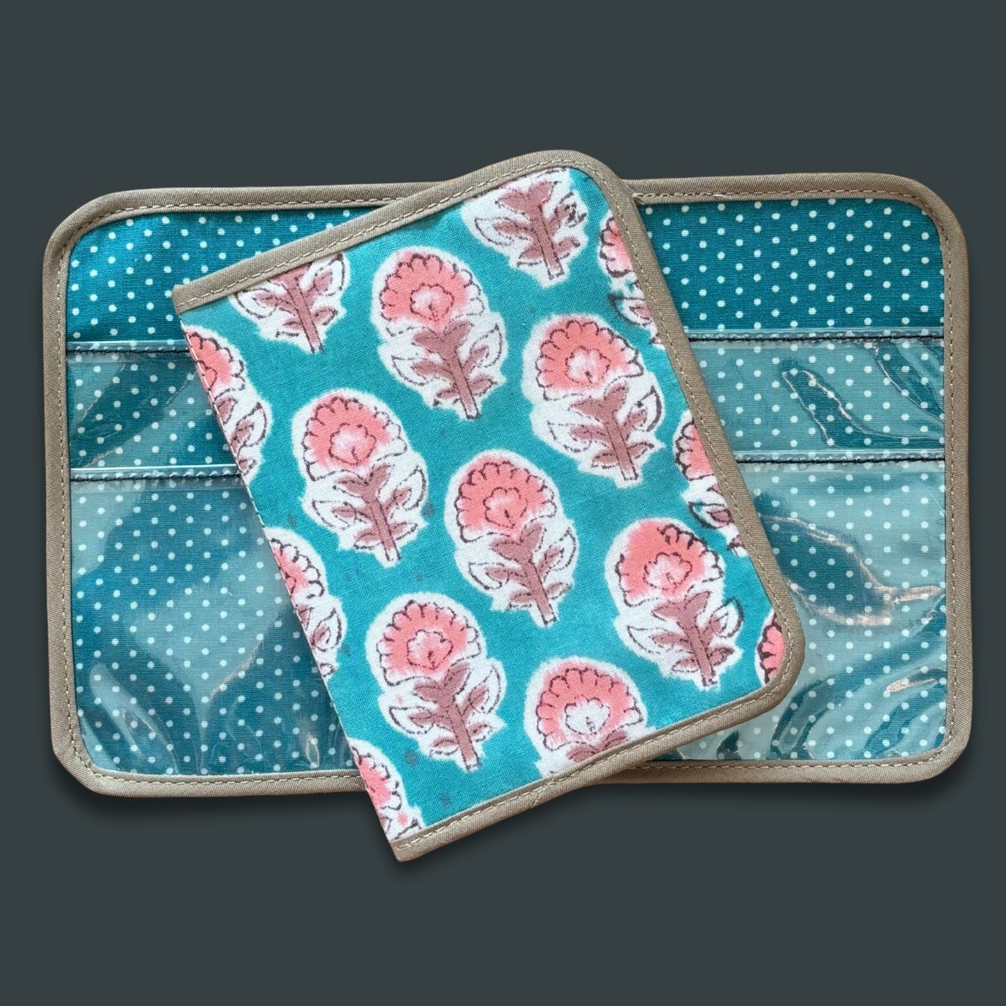 Mint Floral Indian Block Print Mini Ministry Organizer – Tract and Invitation Holder (4.4” x 5.8”)