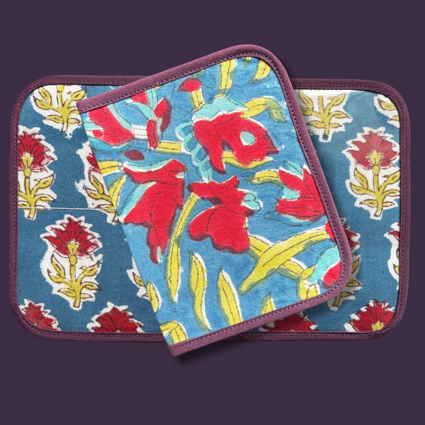 Blue and Dark Red Indian Block Print Mini Ministry Organizer – Tract and Invitation Holder (4.4” x 5.8”)