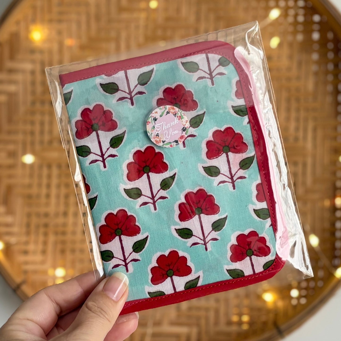 Mint and Red Indian Block Print Mini – Tract and Invitation Holder (3 Pockets)