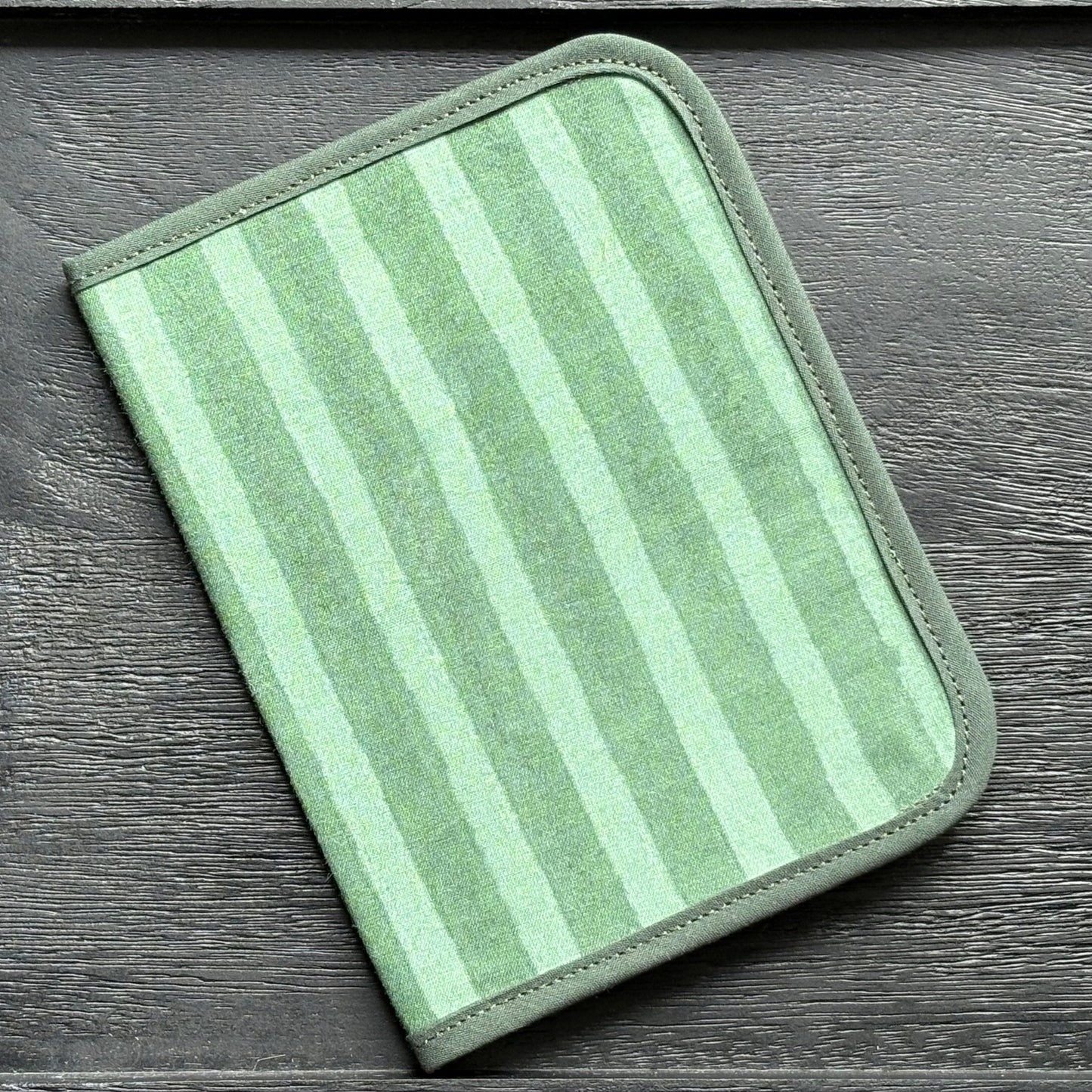 Green Stripes Indian Block Print Mini Ministry Organizer – Tract and Invitation Holder (4.4” x 5.8”)