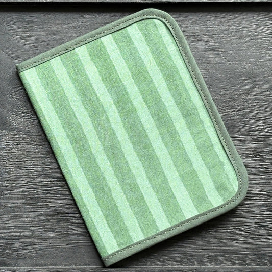 Green Stripes Indian Block Print Mini Ministry Organizer – Tract and Invitation Holder (4.4” x 5.8”)