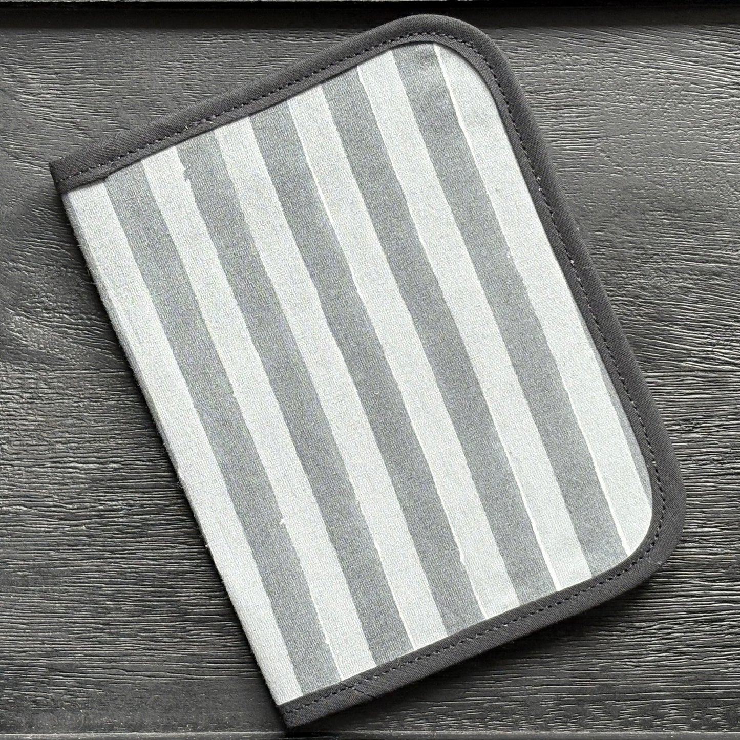 Grey Stripes Indian Block Print Mini Ministry Organizer – Tract and Invitation Holder (4.4” x 5.8”)
