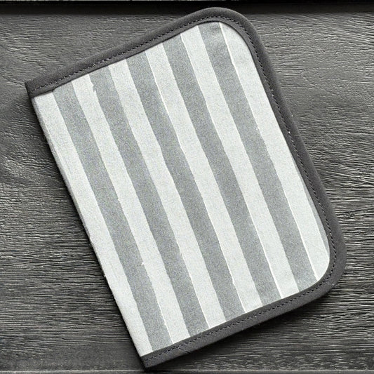 Grey Stripes Indian Block Print Mini Ministry Organizer – Tract and Invitation Holder (4.4” x 5.8”)