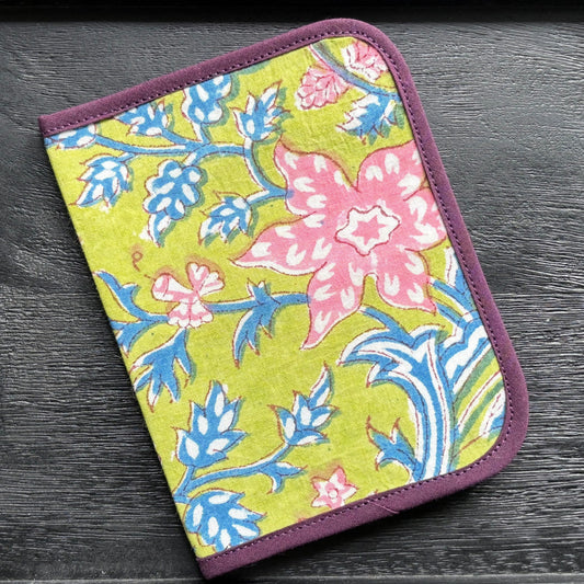 Light Green Pink Floral Indian Block Print Mini Ministry Organizer – Tract and Invitation Holder (4.4” x 5.8”)