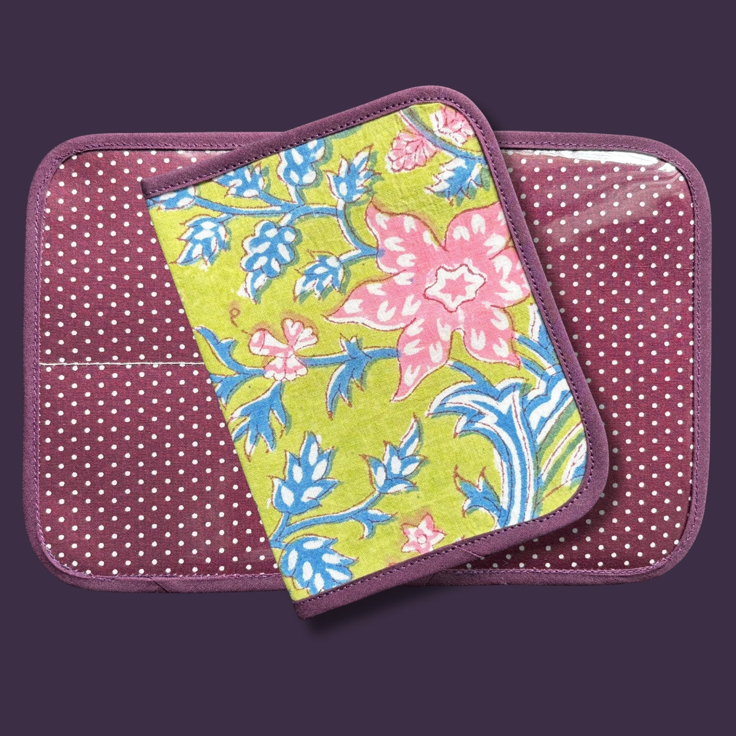 Light Green Pink Floral Indian Block Print Mini Ministry Organizer – Tract and Invitation Holder (4.4” x 5.8”)