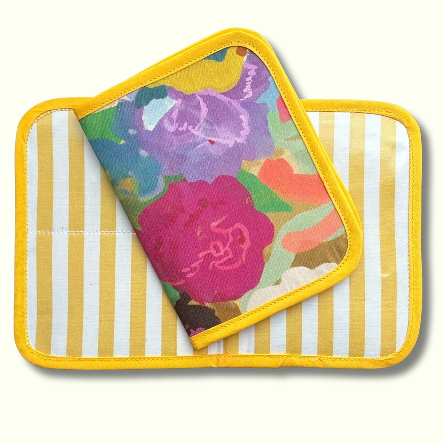 Yellow Floral Indian Block Print Mini – 3 Pockets