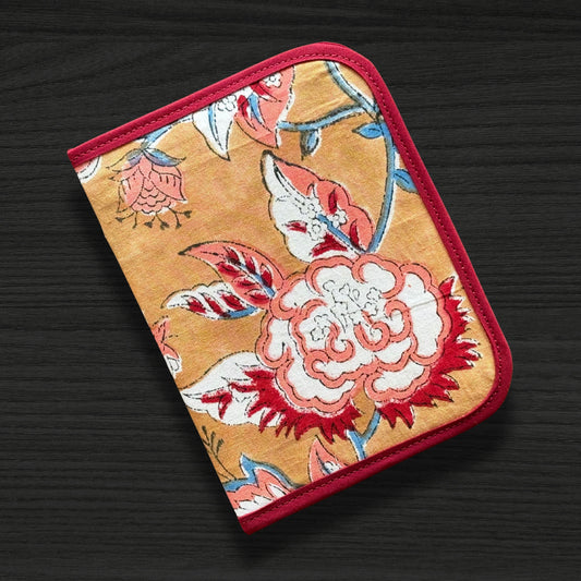 Mustard Burgundy Indian Block Print Mini - Tract and Invitation Holder (6 pockets)