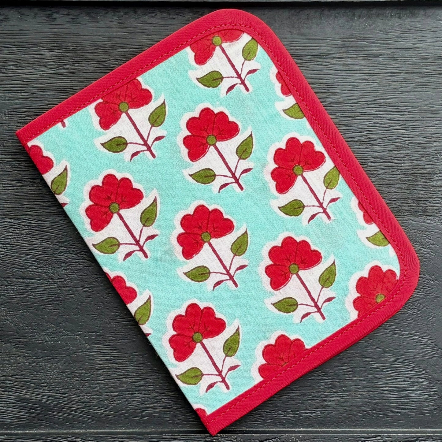 Mint and Red Indian Block Print Mini – Tract and Invitation Holder (3 Pockets)