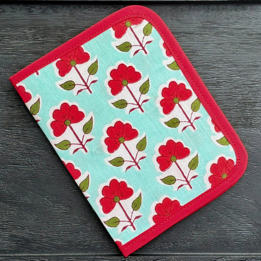 Mint and Red Indian Block Print Mini – Tract and Invitation Holder (3 Pockets)