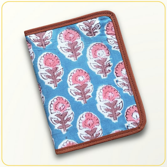 Cloth Pouch Mini JW Tract Organizer, Turquoise Pink Indian Block Print