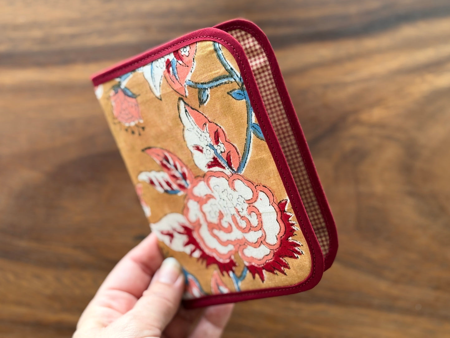 Mustard Burgundy Indian Block Print Mini - Tract and Invitation Holder (6 pockets)