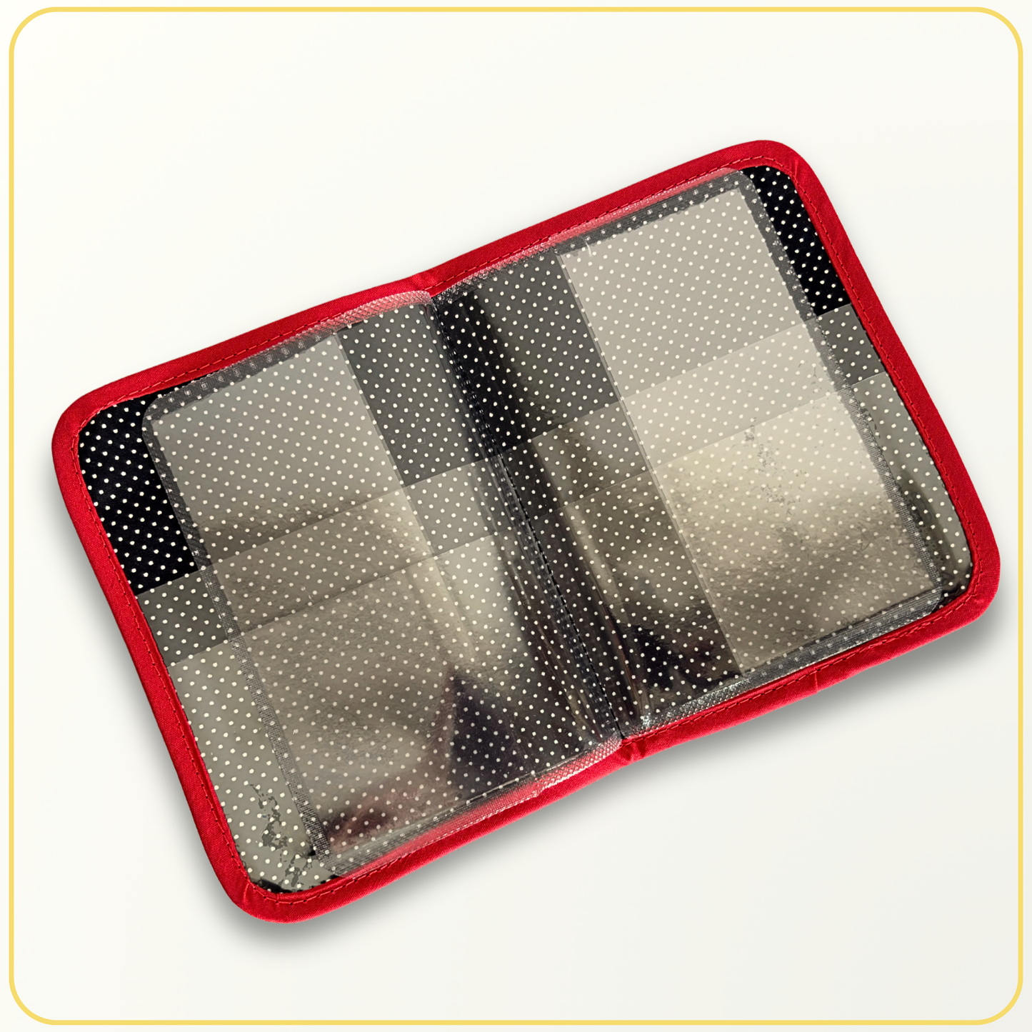 Cloth Pouch Mini JW Ministry Organizer, Tract and Invitation Holder, Black and White Polkadots