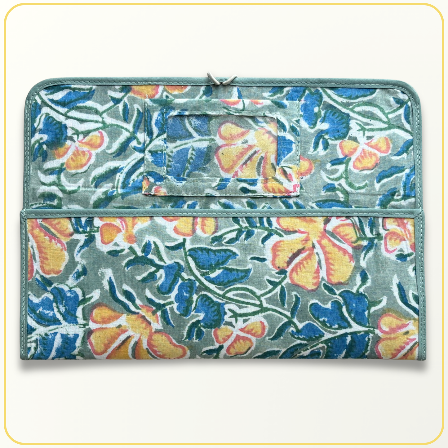 Maxi Cloth Folder for Field Service, Ministry Organizer Light Weight Indian Block Print Sage Yellow Florals