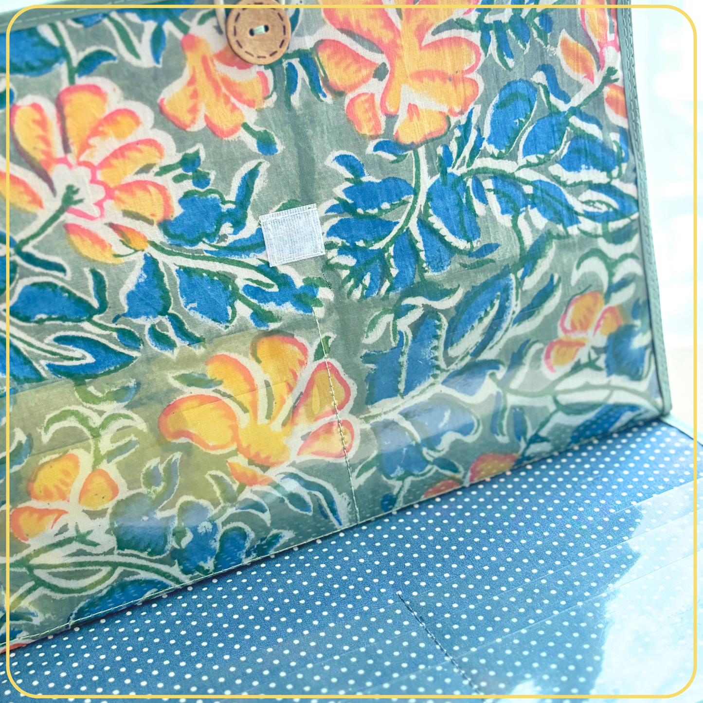 Maxi Cloth Folder for Field Service, Ministry Organizer Light Weight Indian Block Print Sage Yellow Florals