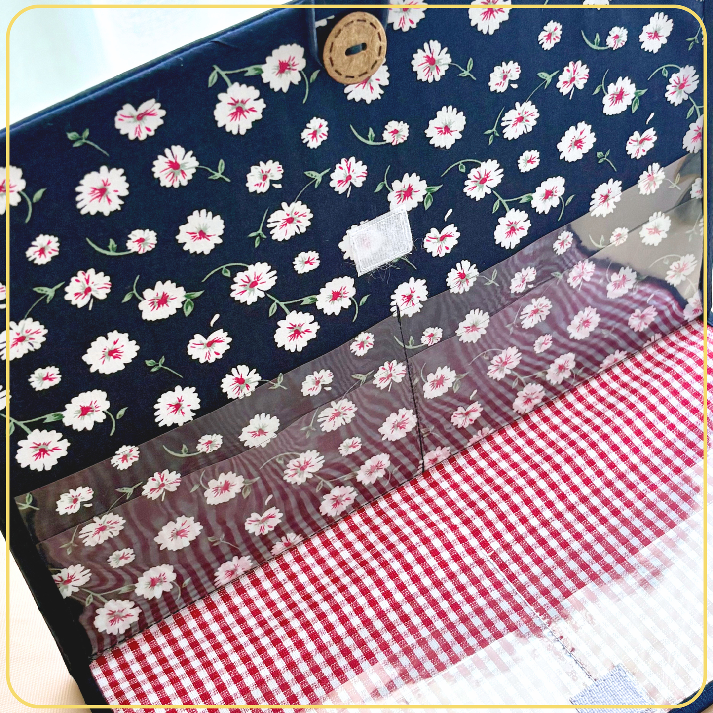 Maxi Cloth Folder for Field Service, Ministry Organizer Light Weight Daisy Navy Red