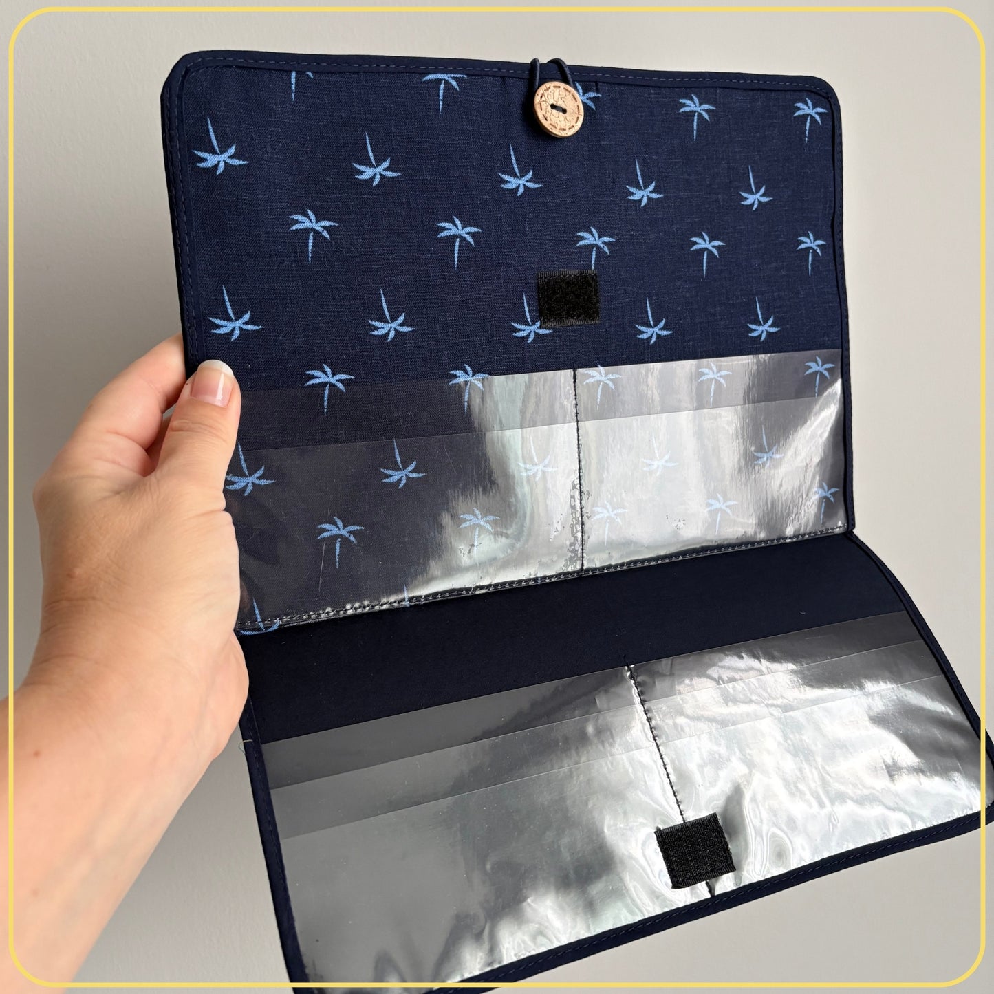 Maxi Cloth Folder for Field Service, Ministry Organizer, Light Weight, Navy Palm Trees
