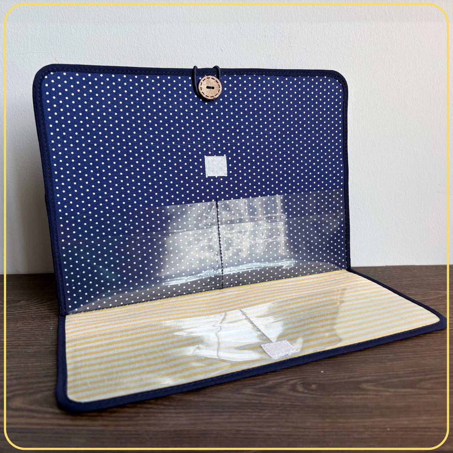 Maxi Cloth Folder for Field Service, Ministry Organizer Light Weight Navy Blue Polkadot